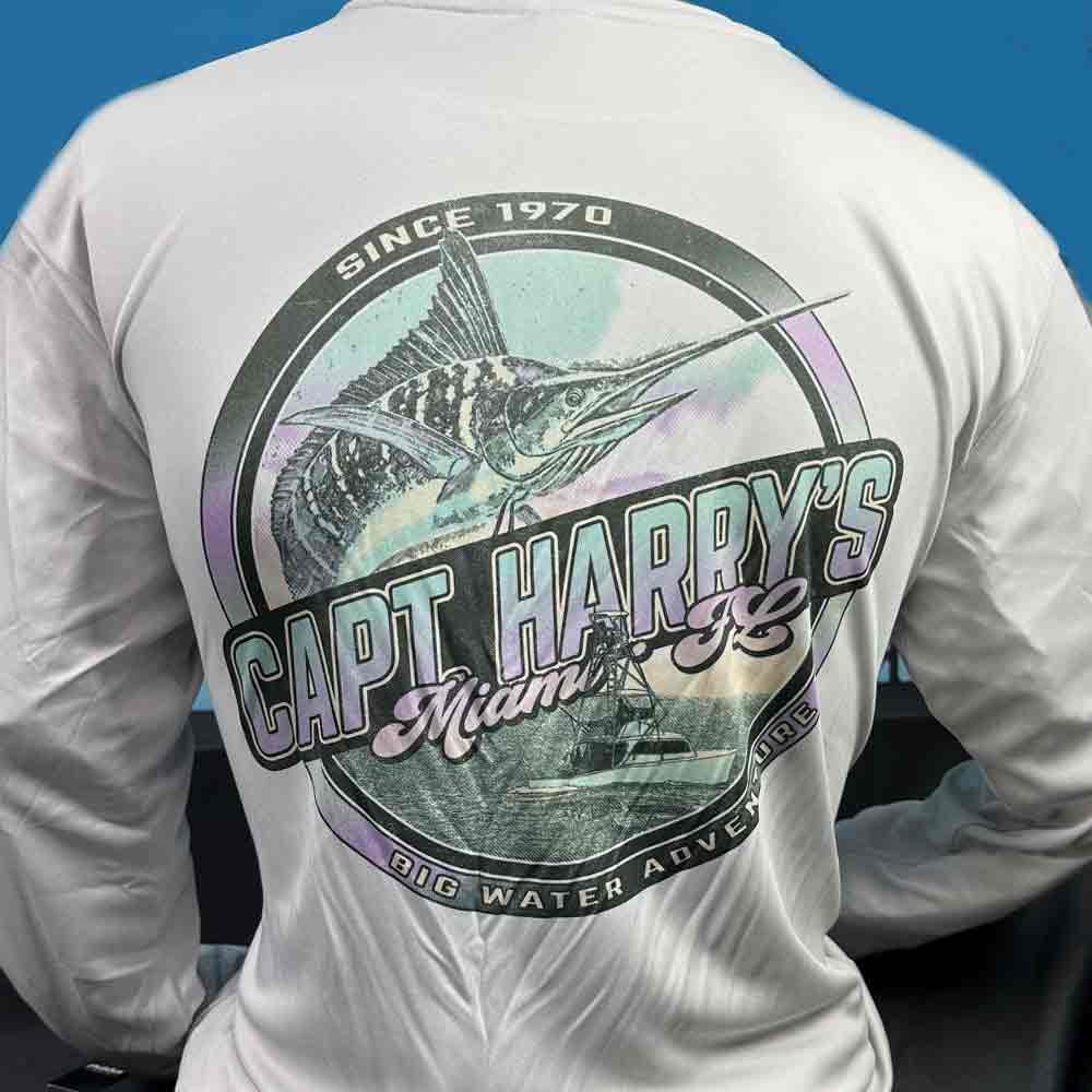 Capt. Prodotti di Harry, Camicia Performance Capt Harry's Silver Grounded Marlin L/S