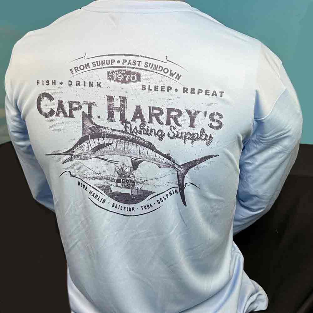 Capt. Prodotti di Harry, Camicia performante Sky Blue Burly Marlin L/S di Capt Harry's